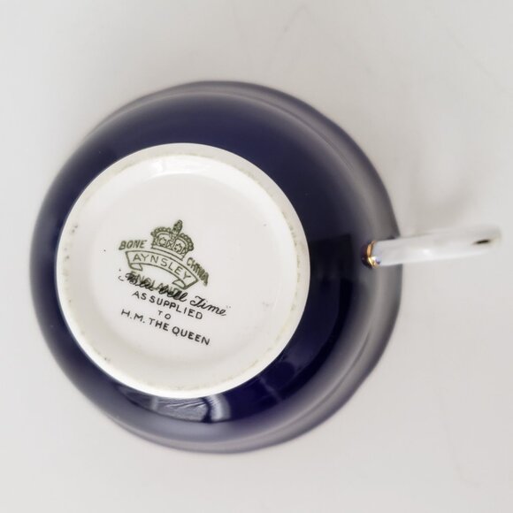 Vintage Aynsley English Bone China Cobalt Cup Saucer Woodland Scene Rare - Picture 7 of 10